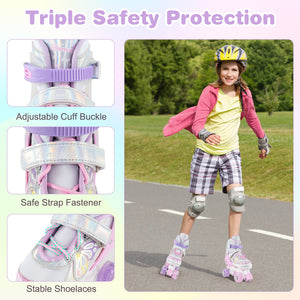 Roller Skates for Teens 4 Sizes Adjustable with Light-up Wheels for Boys Girls Ages 13+-Light Pink view 8