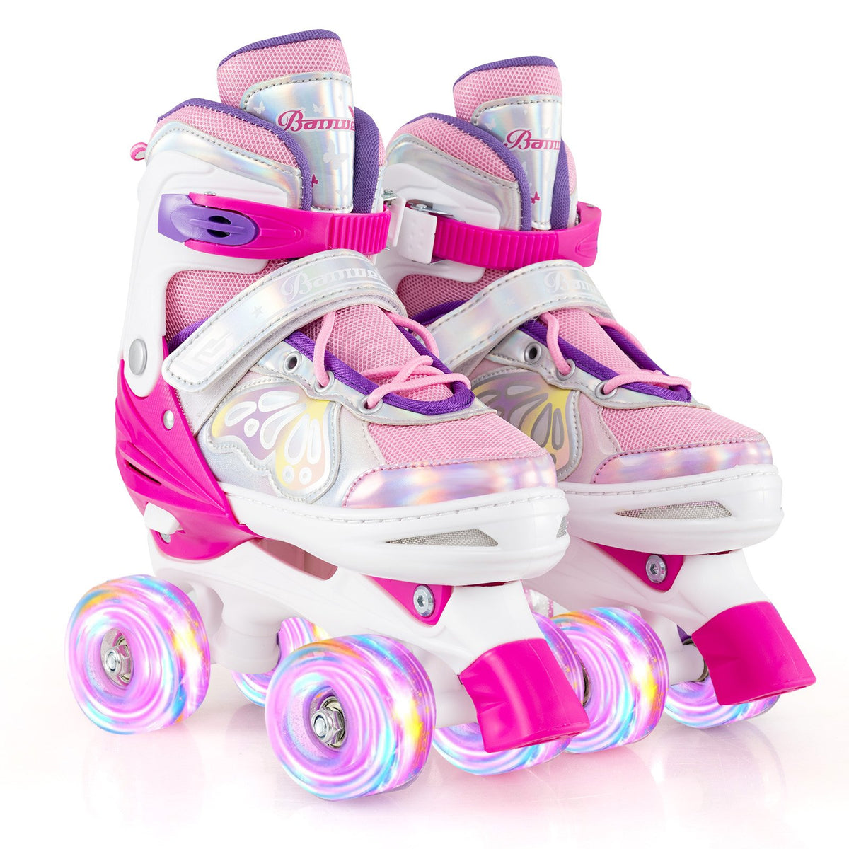 Roller Skates for Teens 4 Sizes Adjustable with Light-up Wheels for Boys Girls Ages 13+-Rose Red