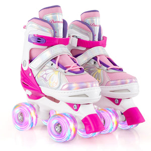 Roller Skates for Teens 4 Sizes Adjustable with Light-up Wheels for Boys Girls Ages 13+-Rose Red