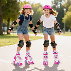Roller Skates for Teens 4 Sizes Adjustable with Light-up Wheels for Boys Girls Ages 13+-Rose Red view 2