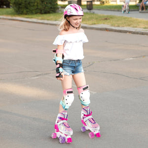 Roller Skates for Teens 4 Sizes Adjustable with Light-up Wheels for Boys Girls Ages 13+-Rose Red view 5