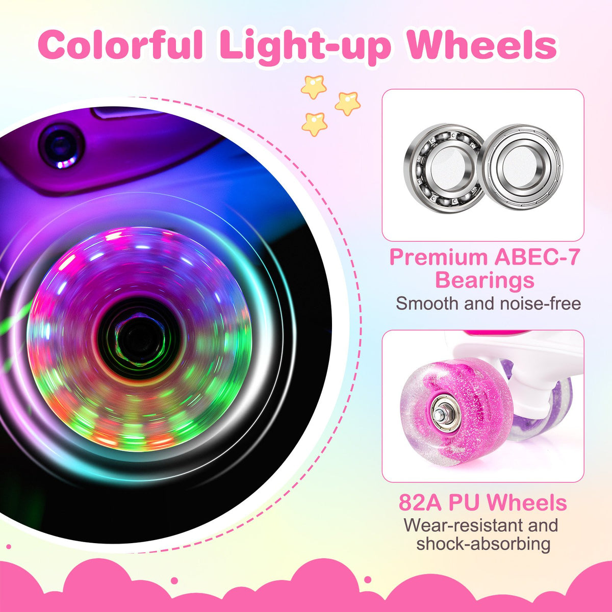Roller Skates for Teens 4 Sizes Adjustable with Light-up Wheels for Boys Girls Ages 13+-Rose Red view 9
