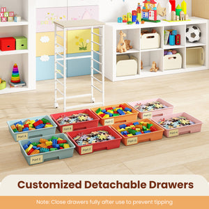 Rolling Cart with 8 Drawers and Wooden Tabletop with Lockable Wheels for Home Office-Macaron + Natural view 8