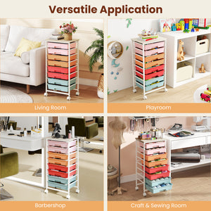 Rolling Cart with 8 Drawers and Wooden Tabletop with Lockable Wheels for Home Office-Macaron + Natural view 9