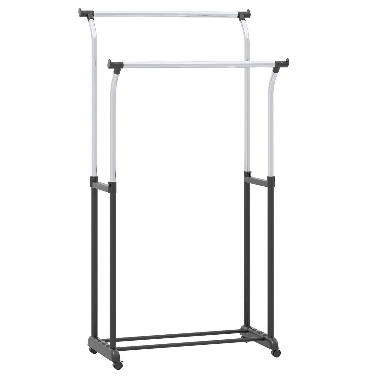 Rolling Clothes Rack Double Rod Garment Rack with Adjustable Height view 4
