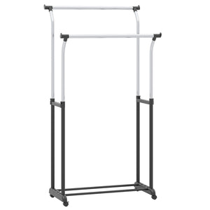 Rolling Clothes Rack Double Rod Garment Rack with Adjustable Height view 4