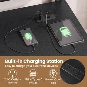 Rolling Computer Desk with Charging Station and Monitor Shelf Storage for Home Office-Black view 7