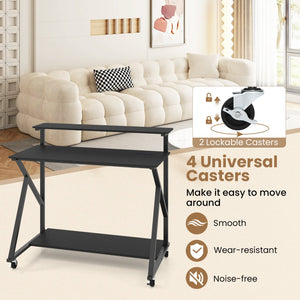 Rolling Computer Desk with Charging Station and Monitor Shelf Storage for Home Office-Black view 9
