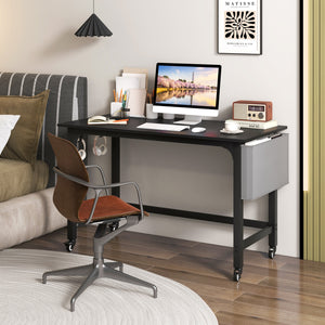 Rolling Computer Desk with Headphone Hooks and Lockable Wheels for Home Office-Black view 2