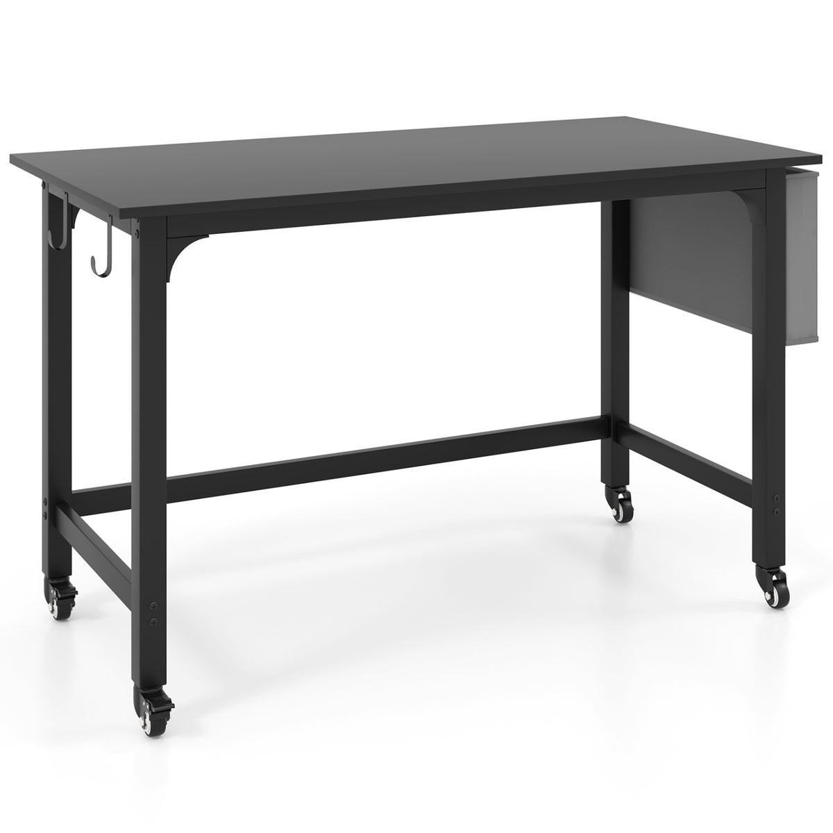 Rolling Computer Desk with Headphone Hooks and Lockable Wheels for Home Office-Black view 4
