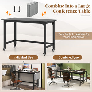 Rolling Computer Desk with Headphone Hooks and Lockable Wheels for Home Office-Black view 9
