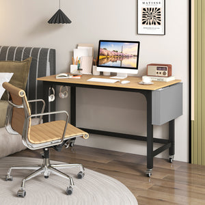 Rolling Computer Desk with Headphone Hooks and Lockable Wheels for Home Office-Natrual view 3
