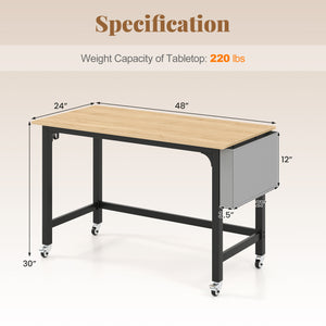 Rolling Computer Desk with Headphone Hooks and Lockable Wheels for Home Office-Natrual view 5