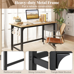 Rolling Computer Desk with Headphone Hooks and Lockable Wheels for Home Office-Natrual view 6