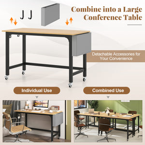 Rolling Computer Desk with Headphone Hooks and Lockable Wheels for Home Office-Natrual view 9