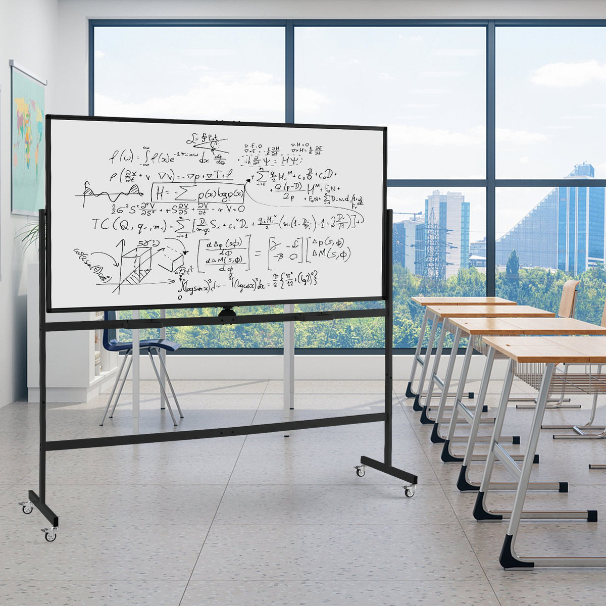Rolling Double-Sided Magnetic Whiteboard on Wheels with Stand and Aluminum Alloy Frame-Black view 2