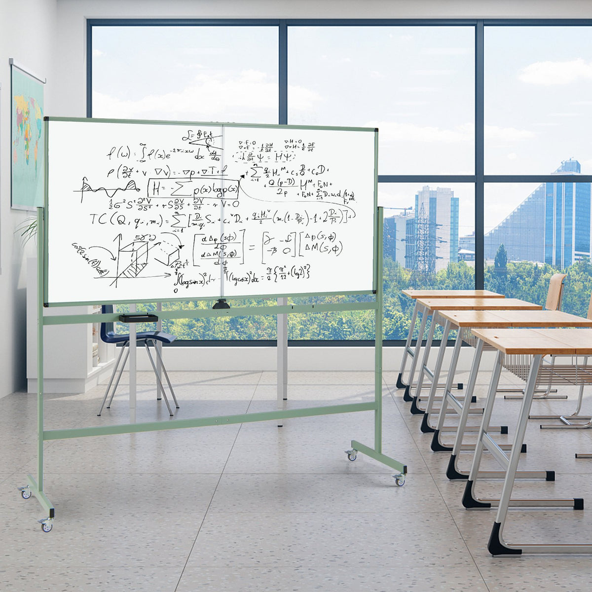 Rolling Double-Sided Magnetic Whiteboard on Wheels with Stand and Aluminum Alloy Frame-Green view 2