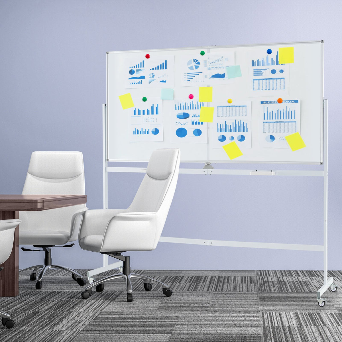 Rolling Double-Sided Magnetic Whiteboard on Wheels with Stand and Aluminum Alloy Frame-White view 2