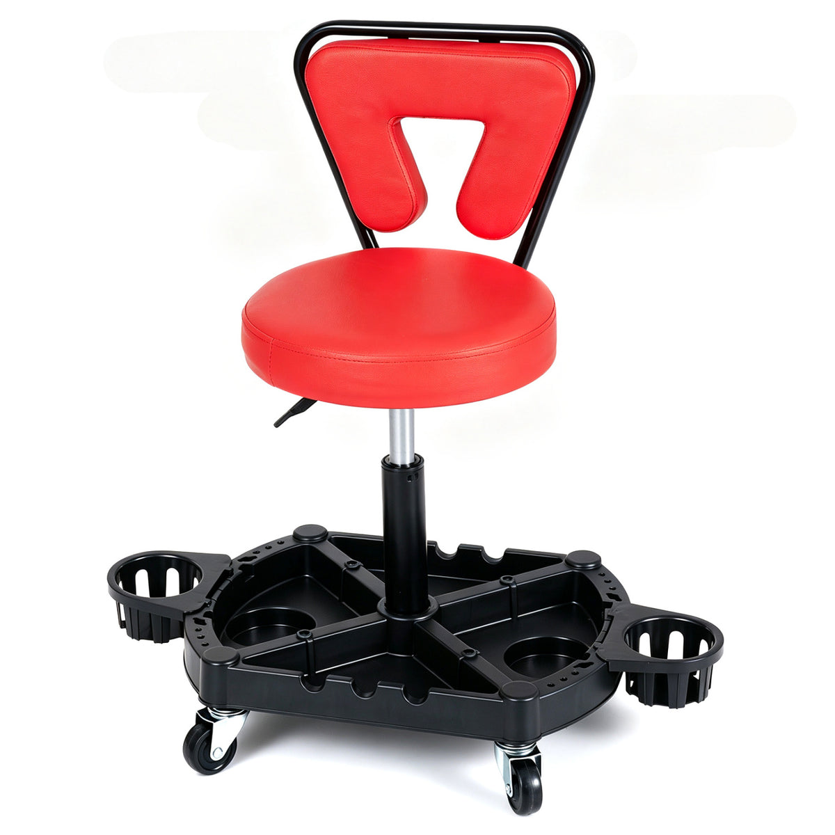 Rolling Garage Mechanic Stool with Tool Tray Storage and Padded Seat 330 LBS-Black & Red