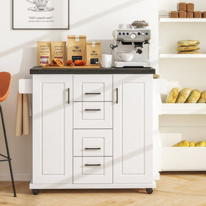 Rolling Kitchen Island Cart on Wheels with Storage Cabinets-White view 2