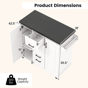 Rolling Kitchen Island Cart on Wheels with Storage Cabinets-White view 5