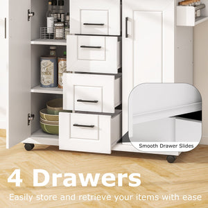 Rolling Kitchen Island Cart on Wheels with Storage Cabinets-White view 9