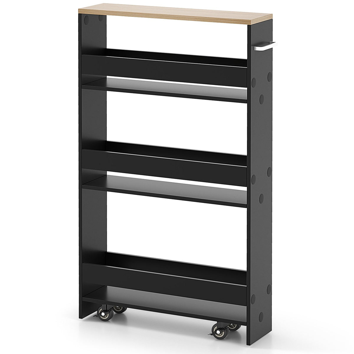 Rolling Kitchen Slim Storage Cart Mobile Shelving Organizer with Handle-Black view 4
