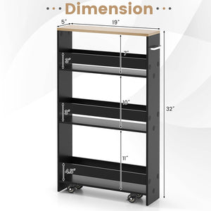 Rolling Kitchen Slim Storage Cart Mobile Shelving Organizer with Handle-Black view 5
