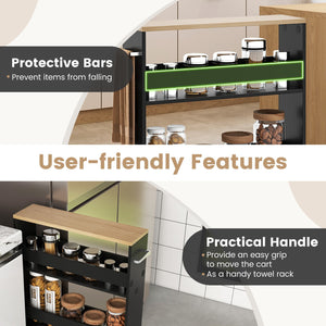 Rolling Kitchen Slim Storage Cart Mobile Shelving Organizer with Handle-Black view 7