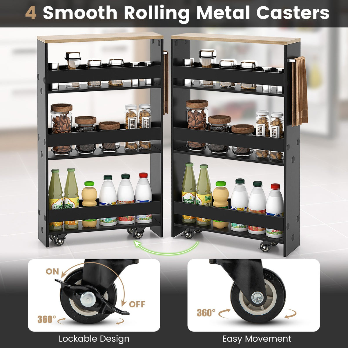 Rolling Kitchen Slim Storage Cart Mobile Shelving Organizer with Handle-Black view 8