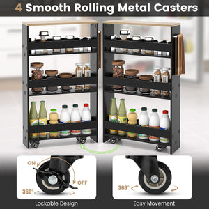 Rolling Kitchen Slim Storage Cart Mobile Shelving Organizer with Handle-Black view 8