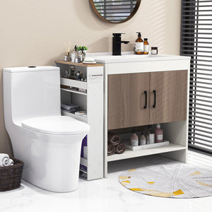 Rolling Kitchen Slim Storage Cart Mobile Shelving Organizer with Handle-White view 3