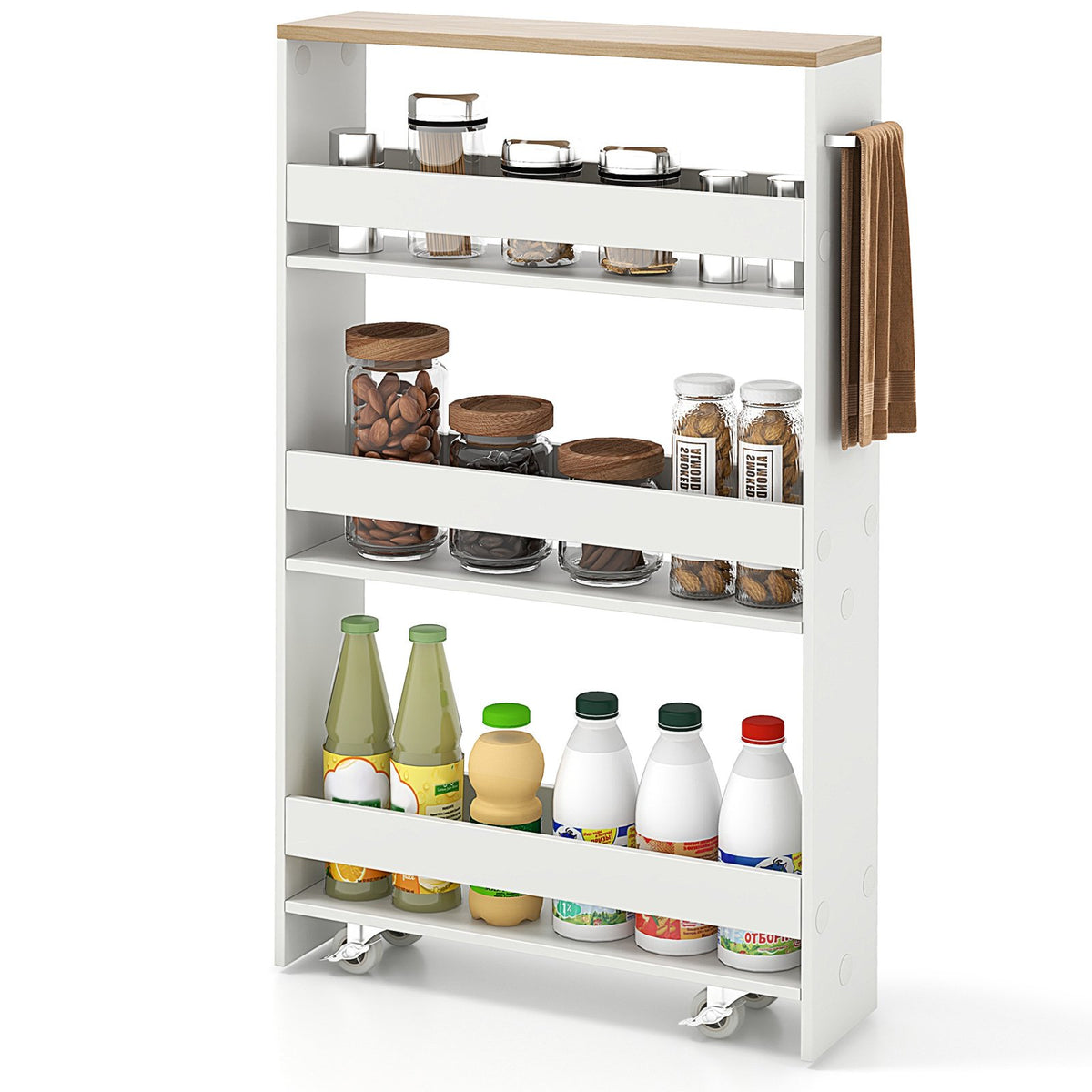 Rolling Kitchen Slim Storage Cart Mobile Shelving Organizer with Handle-White view 4