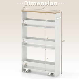 Rolling Kitchen Slim Storage Cart Mobile Shelving Organizer with Handle-White view 5
