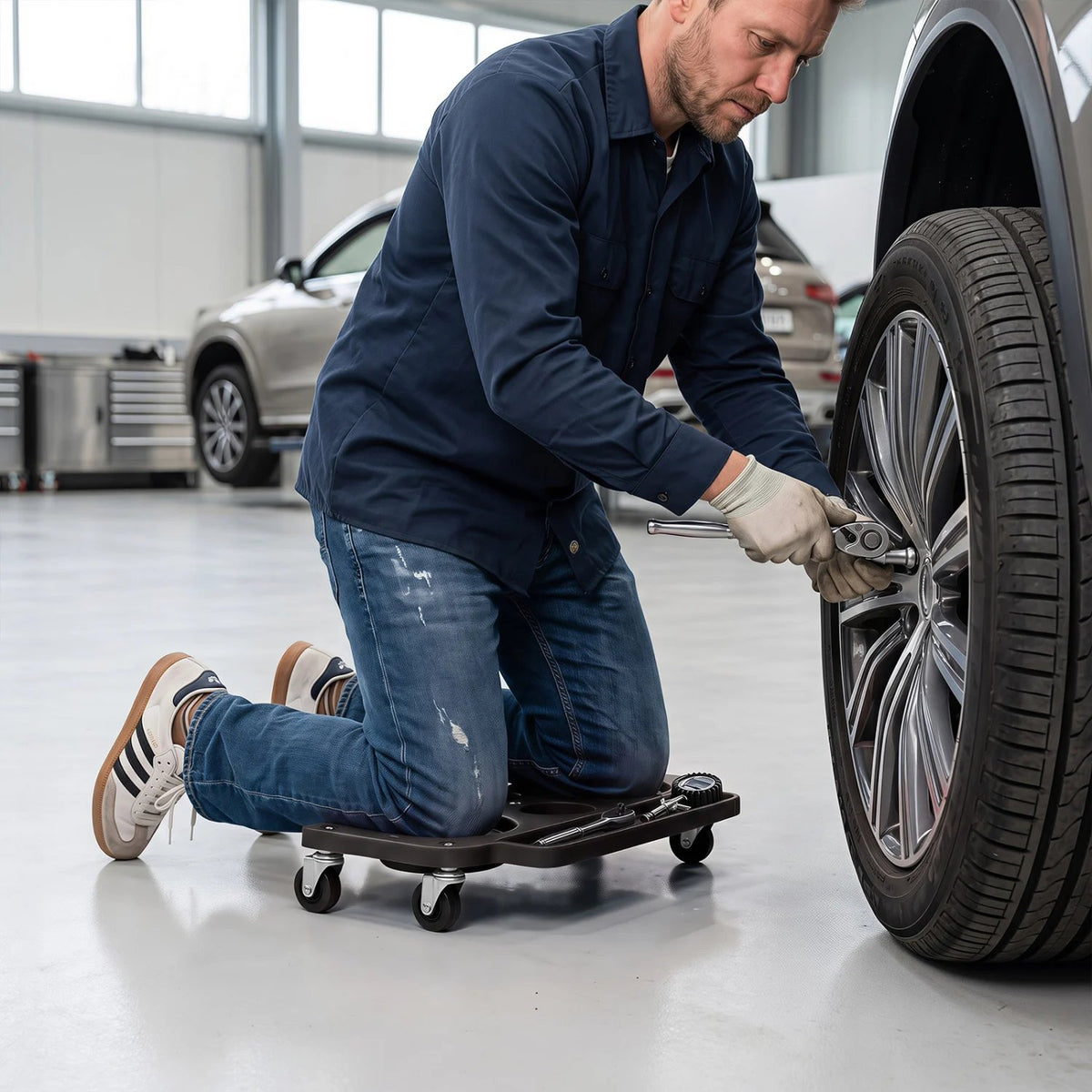 Rolling Knee Creeper with 360° Swivel Casters Lightweight Kneeling Pads-Black view 2