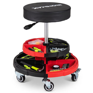 Rolling Mechanic Stool with Cushioned Seat and 5 Wheels 330 LBS-Red view 4