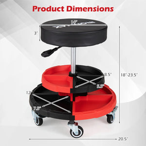 Rolling Mechanic Stool with Cushioned Seat and 5 Wheels 330 LBS-Red view 5