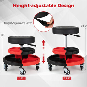 Rolling Mechanic Stool with Cushioned Seat and 5 Wheels 330 LBS-Red view 6
