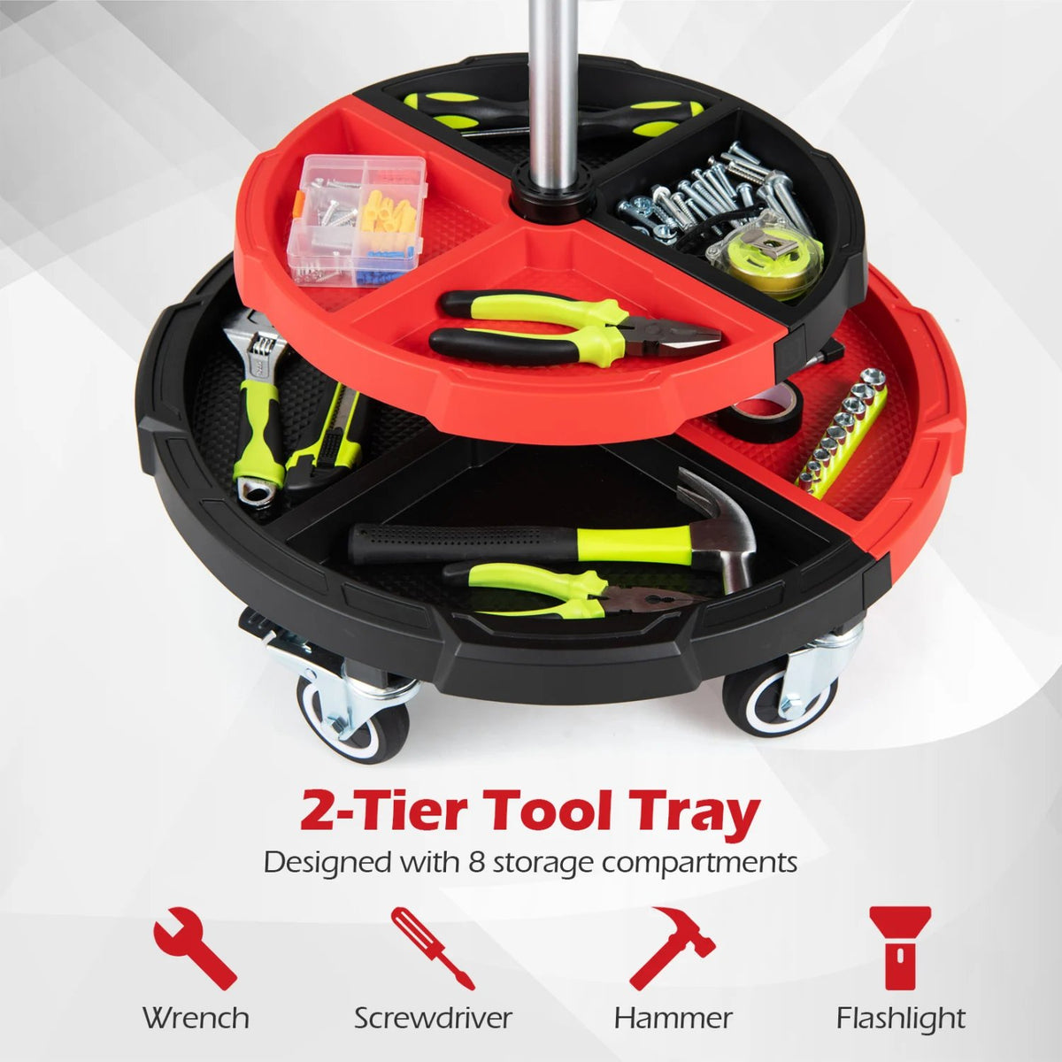 Rolling Mechanic Stool with Cushioned Seat and 5 Wheels 330 LBS-Red view 7