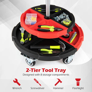 Rolling Mechanic Stool with Cushioned Seat and 5 Wheels 330 LBS-Red view 7