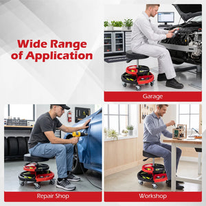 Rolling Mechanic Stool with Cushioned Seat and 5 Wheels 330 LBS-Red view 9