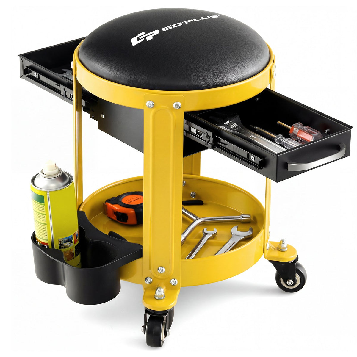 Rolling Mechanic Stool with Removable Padded Seat and Drawers-Yellow view 4