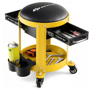 Rolling Mechanic Stool with Removable Padded Seat and Drawers-Yellow view 4