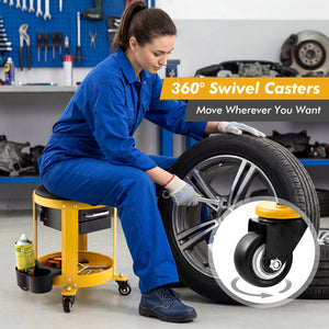 Rolling Mechanic Stool with Removable Padded Seat and Drawers-Yellow view 8