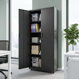 Rolling Metal Storage Cabinet 73 Inches Lockable File Cabinet with 4 Smooth Wheels-Black view 2