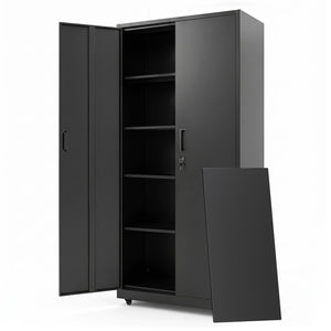 Rolling Metal Storage Cabinet 73 Inches Lockable File Cabinet with 4 Smooth Wheels-Black view 4
