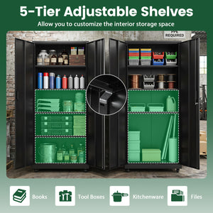 Rolling Metal Storage Cabinet 73 Inches Lockable File Cabinet with 4 Smooth Wheels-Black view 6