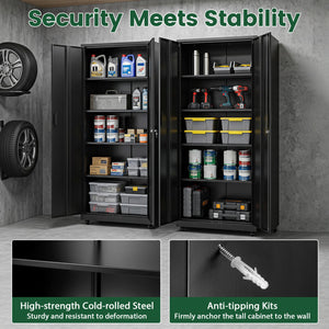 Rolling Metal Storage Cabinet 73 Inches Lockable File Cabinet with 4 Smooth Wheels-Black view 7