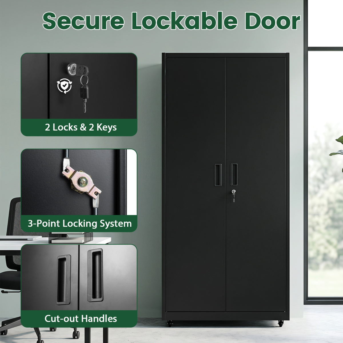 Rolling Metal Storage Cabinet 73 Inches Lockable File Cabinet with 4 Smooth Wheels-Black view 9