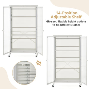 Rolling Storage Armoire Closet with Hanging Rod and Adjustable Shelf-White view 8